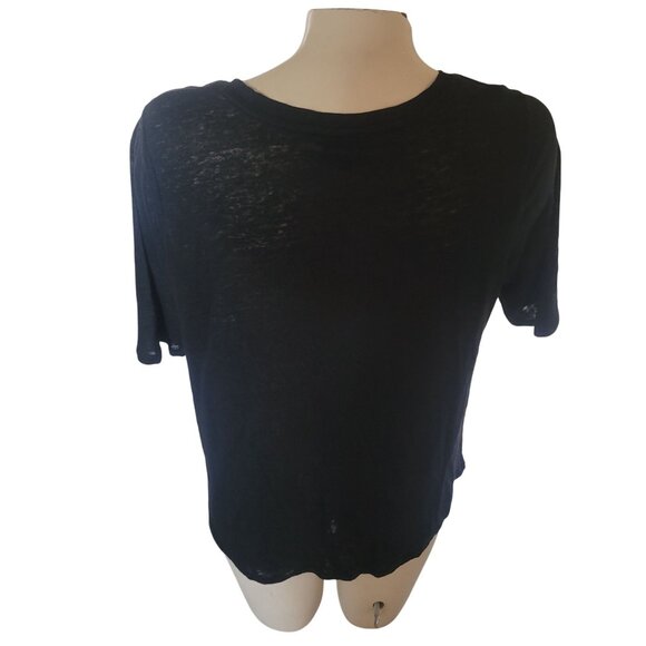 Who What Wear Black Linen Semi-Sheer Lightweight Short Sleeve Womens‎ Top Size L - Picture 6 of 6